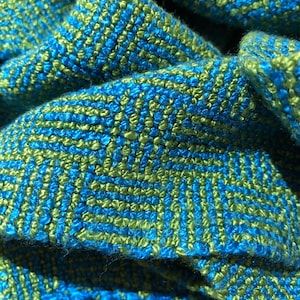 Bamboo scarf handwoven lime green and bright blue 6.5 by 57 inches