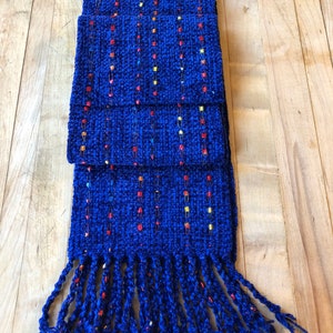 Navy blue scarf chenille handwoven with 6 by 72 inches