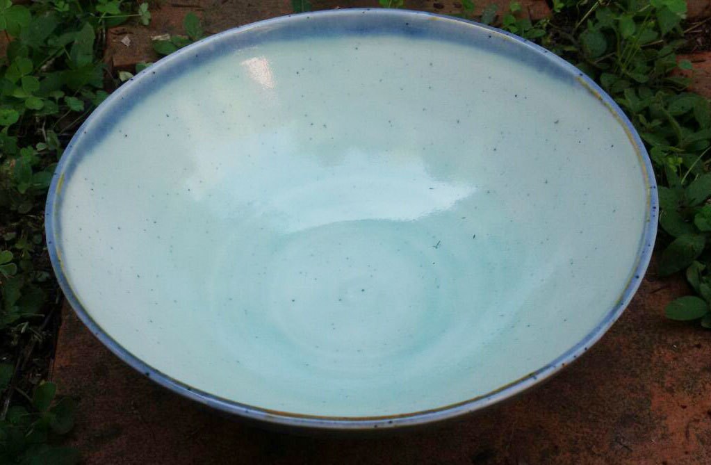 Light blue speckled glazed Ceramic Bowl with blue contour rim Etsy