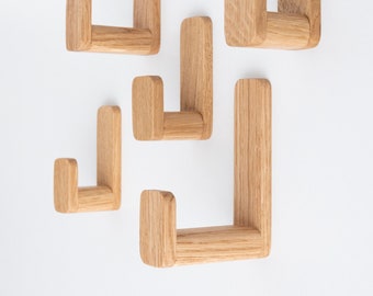 Self-Adhesive Oak Wall Hook: Long Wooden Towel Hook, Danish Oil Finish
