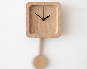 Square oak wooden pendulum wall clock