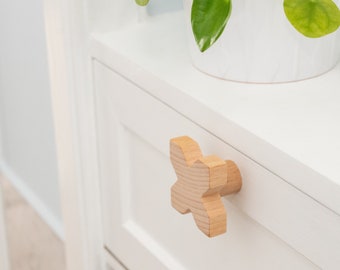 Beech wooden cross drawer knob, screw-in wall hook, drawer knob, wooden cabinet doorknob