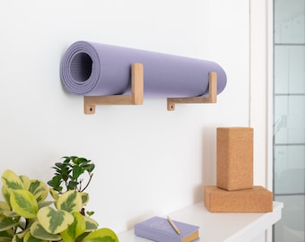 Große Eiche Holz Yogamatten Haken Set, Yogamattenhalter für die Wand, Pilates Matte Wandhalterung aus Holz, Wand Yogamatte Aufbewahrung, Pilates Matte Aufbewahrung