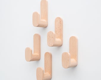 Self-adhesive beech wooden wall hooks , rounded shape