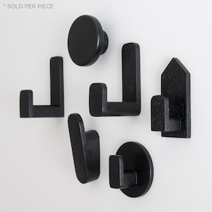 Self-adhesive beech wooden wall hooks in black, large wall hook, headphone hook, hooks for hanging, simple wall hook