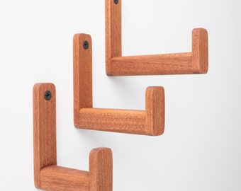 Extra long mahogany hardwood wall hook (oversized model) , large wooden coat hook, headset holder