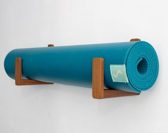 Wooden yoga mat hooks set |  Teak wooden yoga mat holder | wooden yoga mat wall mount | Wall Mounted Yoga Mat Storage