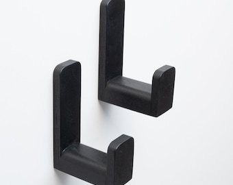 Self-adhesive black beech wall hook, 40mm length | large wall hook | headphone hook | wooden wall hook | wardrobe hook
