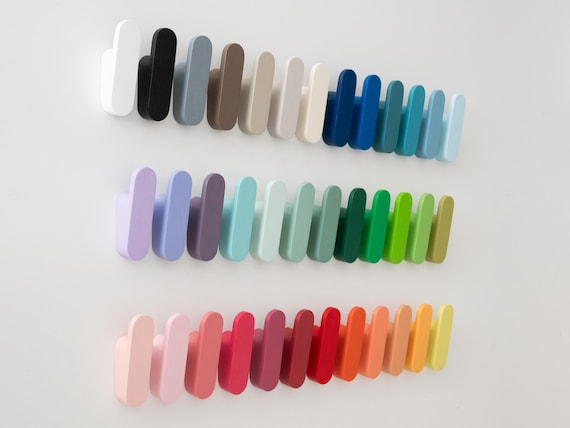Self-adhesive colored wooden 'popsicle stick' shaped wall hooks, kids wall hook, beech wooden wall hanger, wooden adhesive wall hook
