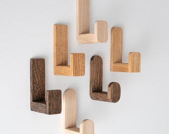 Self-adhesive oak wooden oil finished wall hook  different styles towel holder headphone rack