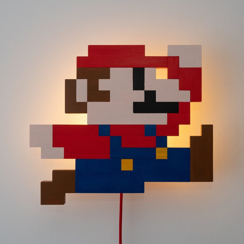 Super Mario 8 Bit Wall Lamp Nintendo Mario Wall Lamp Etsy