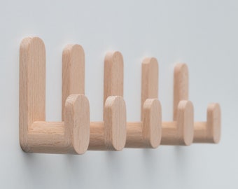 Ensemble de 5 crochets muraux en bois de hêtre auto-adhésifs 'popsicle shape' | crochets d’accessoires | crochets de casque |
