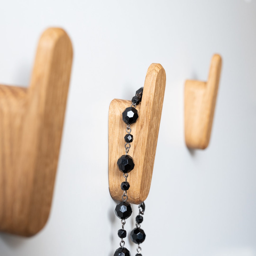 Selfadhesive Decorative Oak Wall Hook, Oil Finish Scandinavian Design