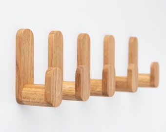 Lot de 5 - Crochets muraux autoadhésifs arrondis « en forme de popsicle » en bois de chêne, finition à l'huile danoise | crochets pour accessoires | crochet pour casque