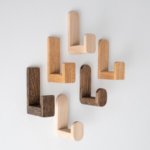 Self-adhesive oak wooden wall hook in 4 different styles, Danish oil finish, dark stained finish, 40mm length, headphone holder.