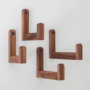 Long walnut wall hooks oil finished dark wooden clothing hanger screw-in wall hook wardrobe holders wood coat hook