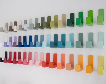 Adhesive colored wall hooks, 40mm length, beech wood, kids room decor, wooden wall hanger