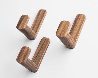 Selbstklebender Ovangkol-Hartholzhaken, 40 mm Länge | großer Wandhaken | Kopfhörerhaken Holz | Wandhaken aus Holz | Garderobenhaken