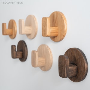 Self-adhesive round oak wall hook, standard or oil finished | adhesive accessory hook | headphone hook | wooden wall hook | wardrobe hook
