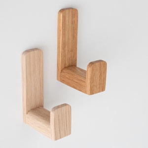 Self-adhesive oak wooden wall hook, 40 or 50mm length, Danish oil finish, accessory hanger, headphone holder
