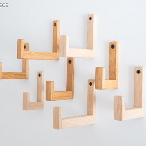 Extra long oak wooden wall hook in standard or Danish oil finish, wooden coat hangers, headset holder