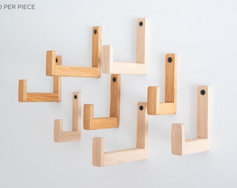 Extra long oak wooden wall hook in standard or Danish oil finish, wooden coat hangers, headset holder
