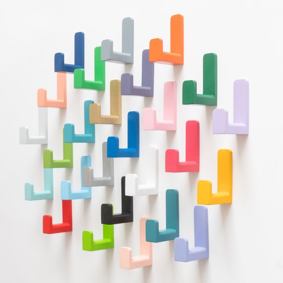 Self-adhesive Colored Beech Wall Hooks, 40mm Length, Kids Wall
