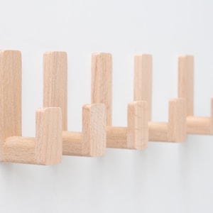 Self-adhesive beech wooden wall hooks, Set of 5, accessory hooks, wooden key holders