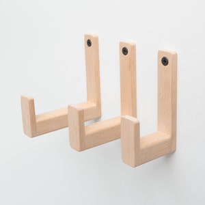 Extra lång väggkrok i bokträ, rektangulär modell, 3 längder, klädkrok i trä
