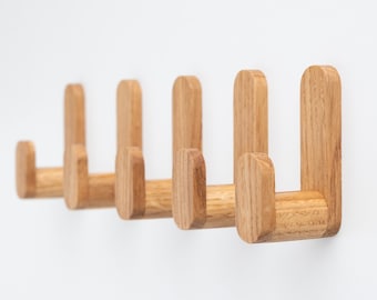 Self-adhesive rounded 'popsicle shape' oak wooden wall hooks, Danish oil finish