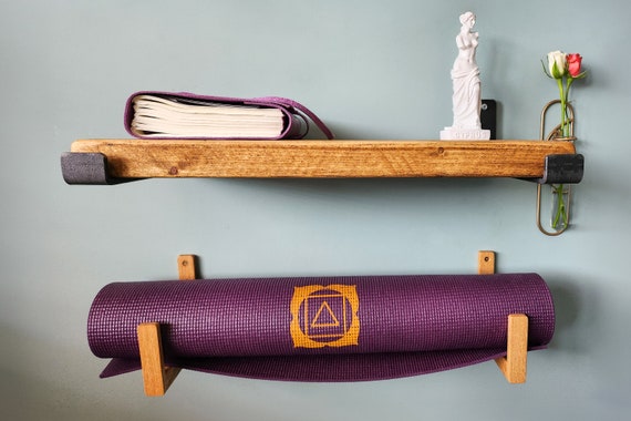 Ganci per tappetino yoga in legno impostati in due lunghezze, supporto per tappetino  yoga in legno