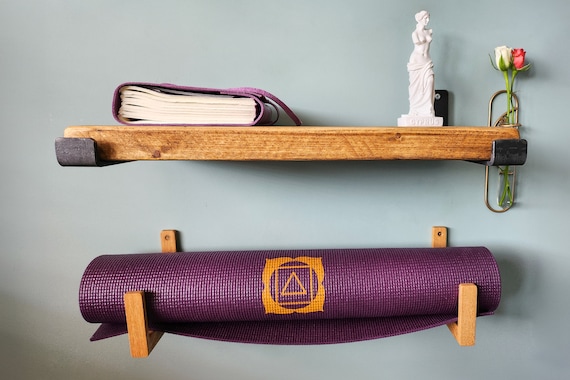 Support Mural En Bois Massif Pour Tapis De Yoga, Kettlebell Et Accessoires - Rangement Organisé Salle De Sport
