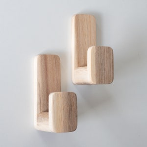 Selbstklebende Wandhaken Akazie Holz, 5er Set Skandinavische Wandhaken Minimalistische Klebehaken Bild 8