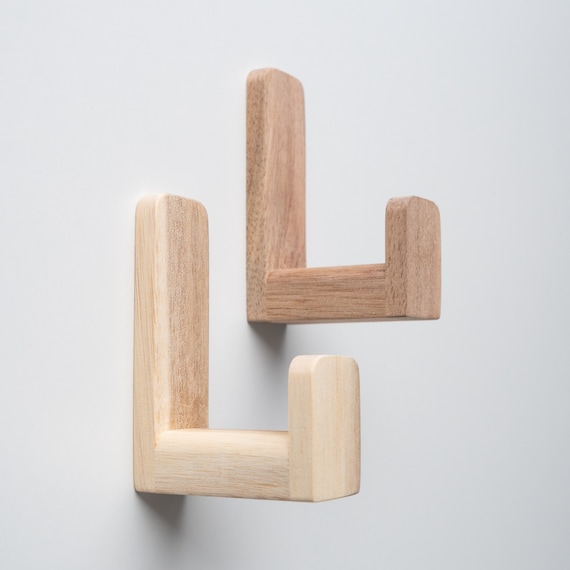 Self-adhesive acacia wooden wall hook, 40mm length, headset hanger