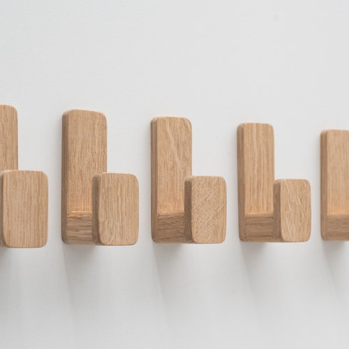 Set of 5 Selfadhesive Beech Wooden Wall Hooks Towel Hooks Etsy