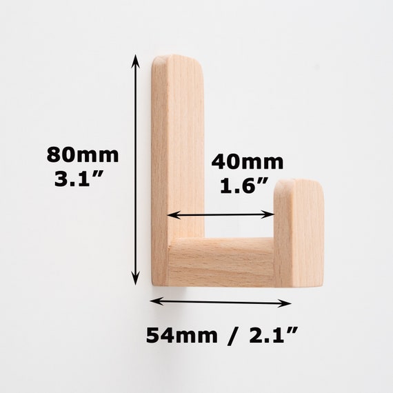 Self-adhesive White Beech Wall Hook, 40mm Length Large Wall Hook Headphone  Hook Wooden Wall Hook Wardrobe Hook Hooks for Hanging 