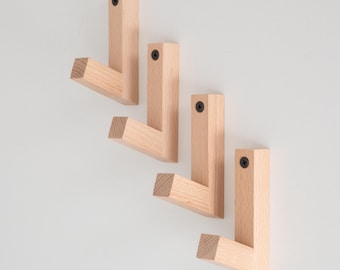 Schuine beukenhouten muurhaak, minimalistisch design, inschroefbare muurhaak, kleerhanger voor aan de muur