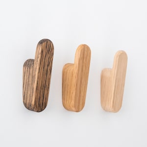 Self-adhesive Scandinavian oak wall hook, standard, oil finished or dark stained, no drill wall hook, Japandi wall hook