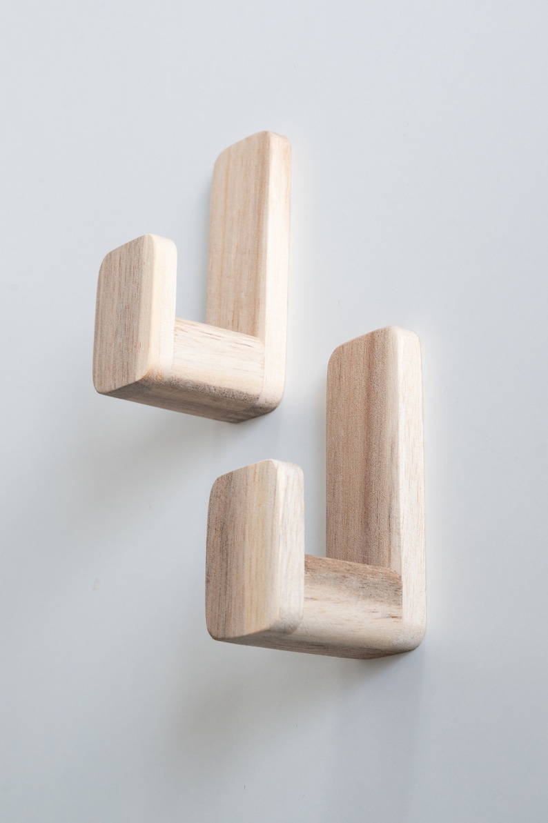 Selbstklebende Wandhaken Akazie Holz, 5er Set Skandinavische Wandhaken Minimalistische Klebehaken Bild 7