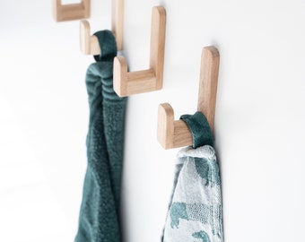 Set of 5 - Self-adhesive slim acacia wooden wall hooks | simple small wall hooks | acacia towel hooks