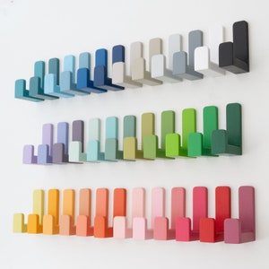 Adhesive colored wall hooks, 40mm length, beech wood, kids room decor, wooden wall hanger