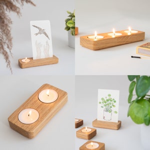 Eikenhouten theelichthouder, fotostandaard, herdenkingsornament, herdenkingscadeau, kandelaar, herdenkingsstandaard, Japandi-fotohouder