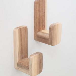 Selbstklebende Wandhaken Akazie Holz, 5er Set Skandinavische Wandhaken Minimalistische Klebehaken Bild 5