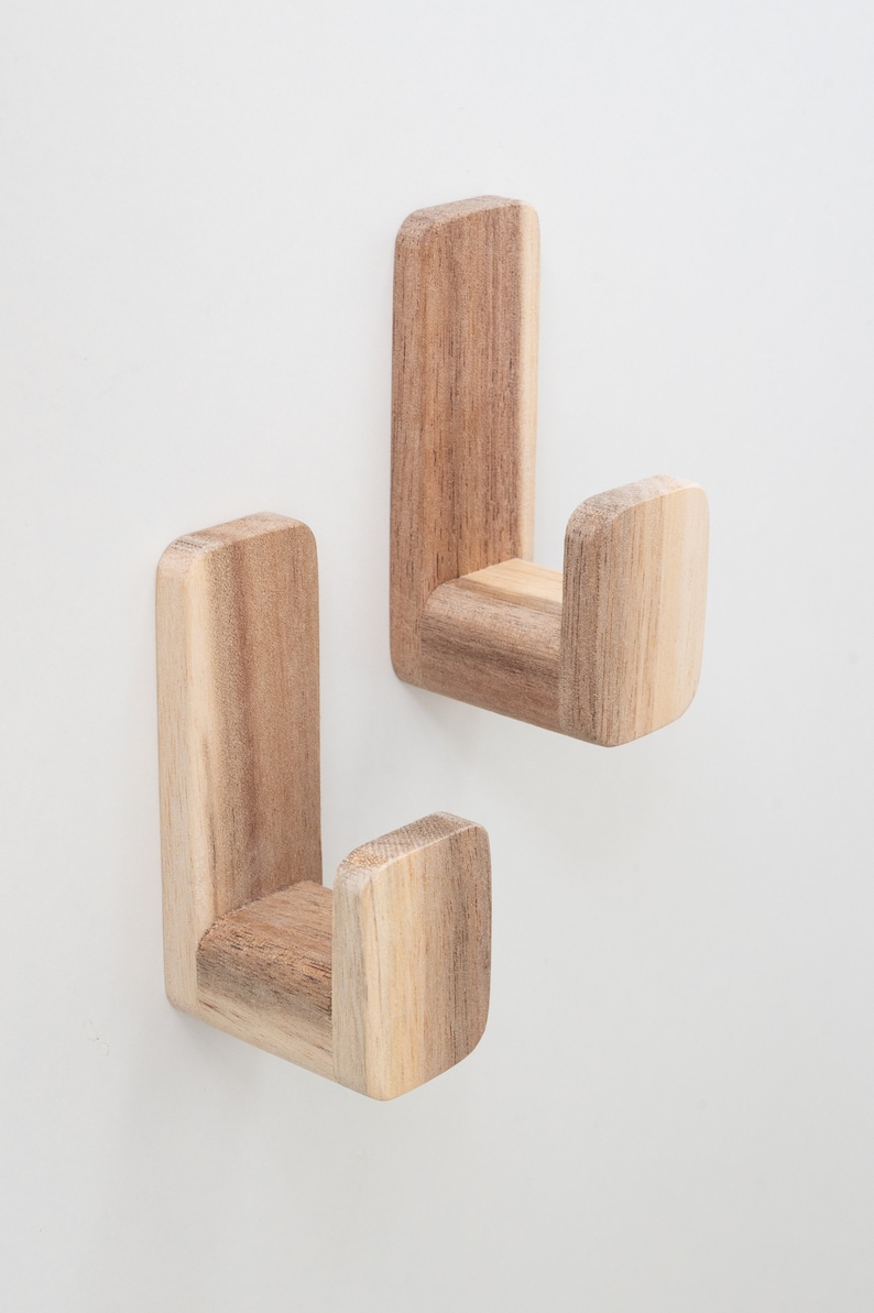 Selbstklebende Wandhaken Akazie Holz, 5er Set Skandinavische Wandhaken Minimalistische Klebehaken Bild 5