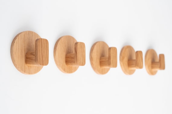 Self-adhesive Round Oak Wall Hook, Standard or Oil Finished