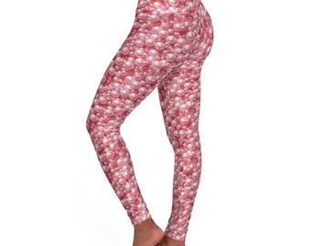 Leggings roses de yoga imprimés de perles - Taille haute et confortable pour les adeptes de fitness, tenues décontractées élégantes, cadeau unique pour femme