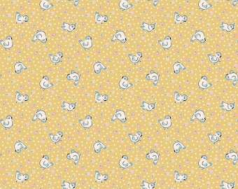 Home Sweet Home - Bluebirds Yellow - Elea Lutz - Poppie Cotton -Sweet Home Fabric - Retro Fabric - Reproduction Fabric - 30s fabric
