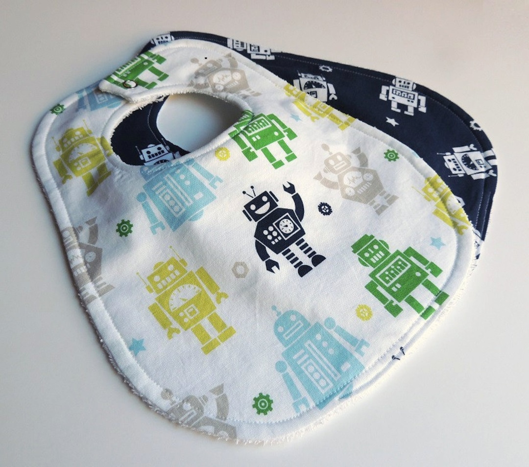 Robot Baby Bibs Baby Bibs Robot Bibs Navy Blue Baby Bibs Etsy
