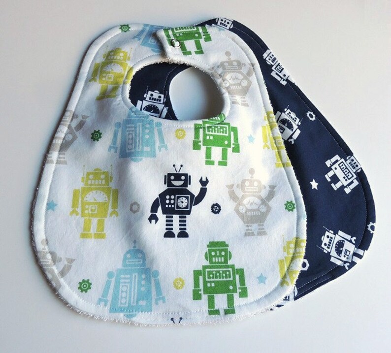 Robot Baby Bibs Baby Bibs Robot Bibs Navy Blue Baby Bibs Etsy