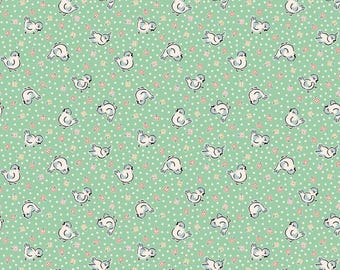 Home Sweet Home - Bluebirds Green - Elea Lutz - Poppie Cotton -Sweet Home Fabric - Retro Fabric - Reproduction Fabric - 30s fabric